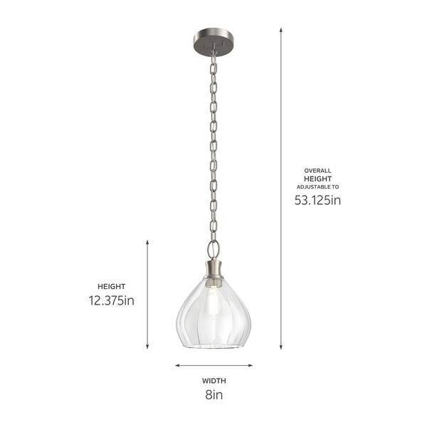 Merriam 8 in. 1-Light Brushed Nickel Farmhouse Shaded Kitchen Pendant Hanging Light with Clear Glass