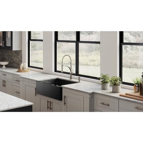 Nepera Black 16 Gauge Stainless Steel 30 in. Single Bowl Farmhouse Apron Kitchen Sink with Bottom Grid and Drain