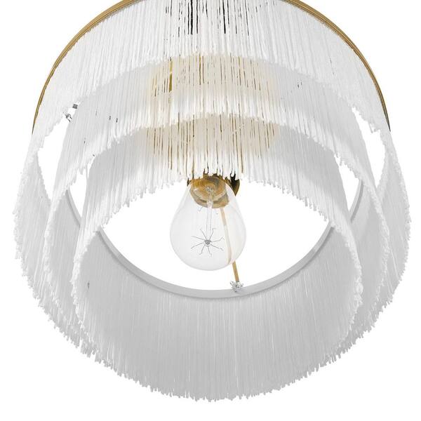 12 in. 1-Light Matte Gold Semi-Flush Mount Ceiling Light with White Fabric Fringe Shade