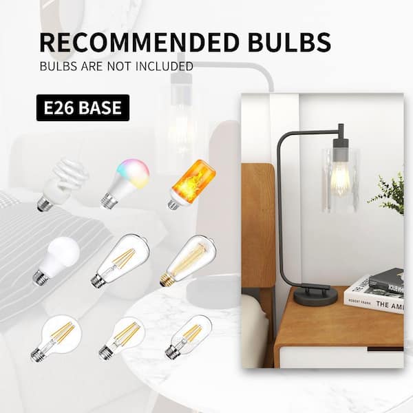 19 in. 1-Light Matte Black Table Lamp with Clear Glass Shade