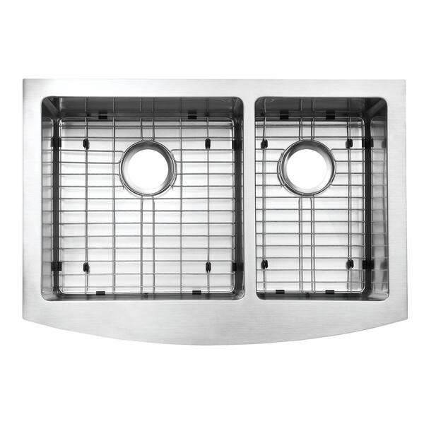Parketon Undermount Stainless Steel 30 in. 60/40 Double Bowl Curved Farmhouse Apron Front Kitchen Sink