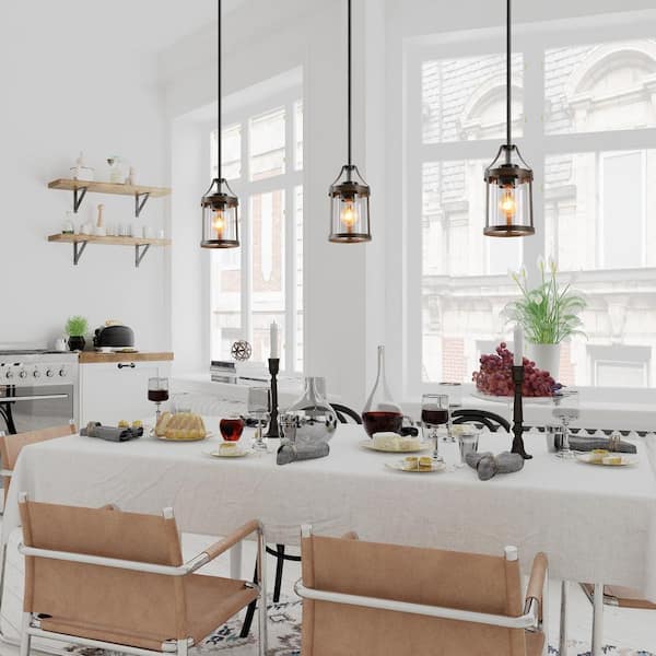 Morice Modern Farmhouse Brown 1-Light Pendant Light Rustic Faux Wood Accent Pendant Chandelier with Clear Glass Shade