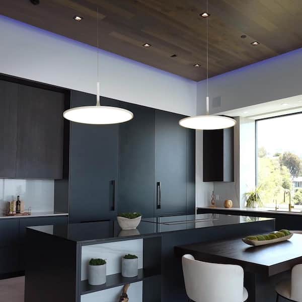 Salm 24 in. 45-Watt White ETL Certified Integrated LED Lighting Height Adjustable Pendant Modern Disc LED Chandelier