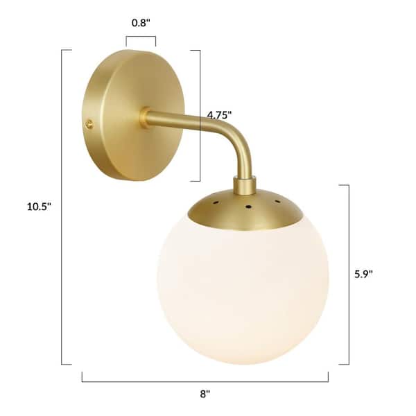 Zeno Globe Brushed Brass Wall Sconce with White Shade