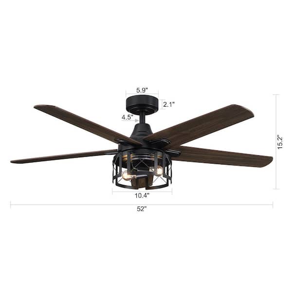 52 in. Industrial Reversible Blades Matte Black Ceiling Fan with Remote Control and Light Kit