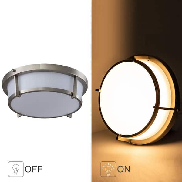 13 in. 1-Light Brushed Nickel Dimmable 20-Watt LED Flush Mount with Acrylic Shade