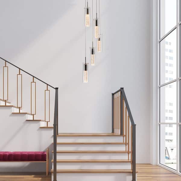 Modern 5 lights Pendant Lights, Chromed Finished Pendant Lighting, Chandeliers with Bubble Glass for Kitchen Island