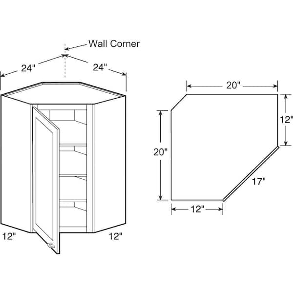 Washington Vesper White Plywood Shaker Assembled Diagonal Corner Kitchen Cabinet Soft Close 24 in W x 12 in D x 42 in H
