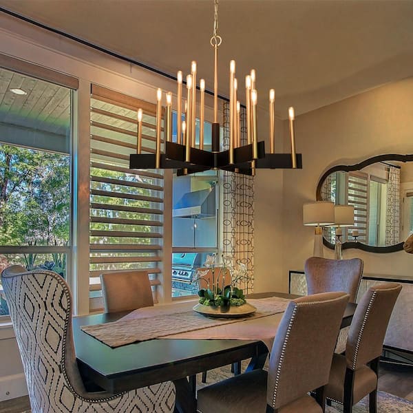 Axis 33.5 in. 18-Light Farmhouse Black and Gold Candle Style Chandelier with E12-Bulbs