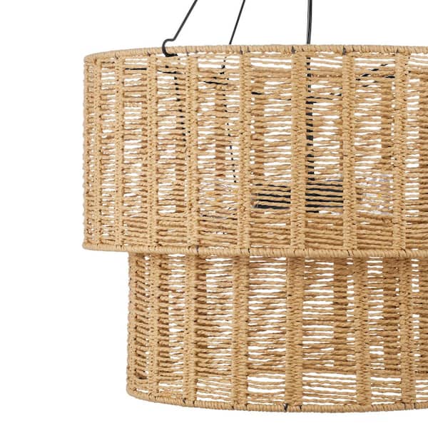 Hailee 3-Light Basket Hanging Pendant Black Natural Weave Shade