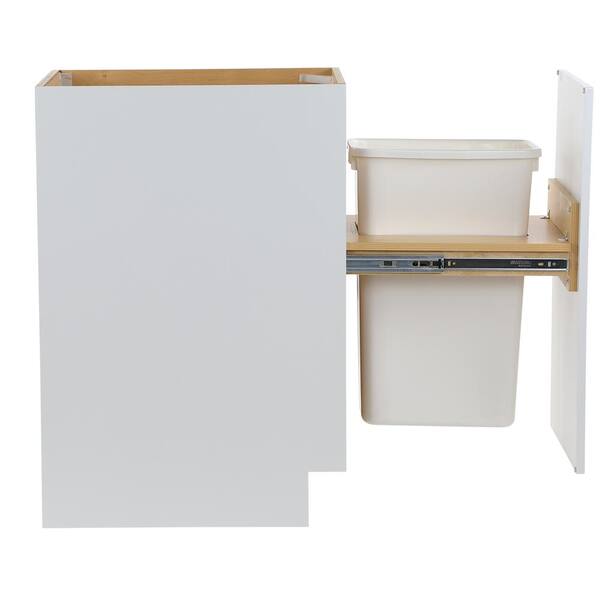 Cambridge White Shaker Assembled Base Cabinet with a Soft Close Pull Out Trash Can (18 in. W x 24.5 in. D x 34.5 in. H)