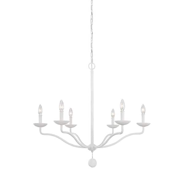 Annie 6-Light Plaster White Traditional Rustic Hanging Candlestick Chandelier