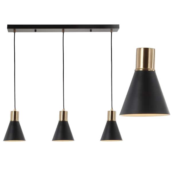 Apollo 33.5 in. 3-Light Adjustable Modern Metal LED Pendant, Black/Brass Gold