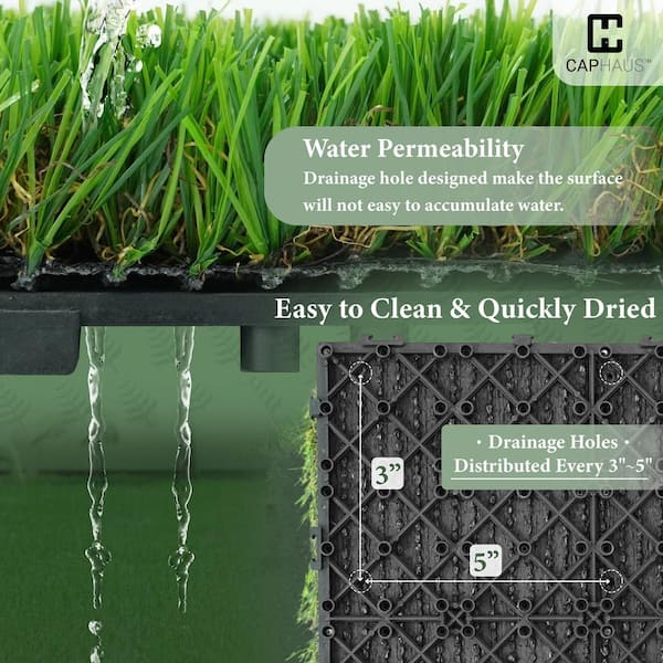 1 ft. x 1 ft. Green Artificial Grass Turf Tiles, Self-Draining Interlocking Faux Grass Pet Turf, Tile, Covers 6 sq. ft.