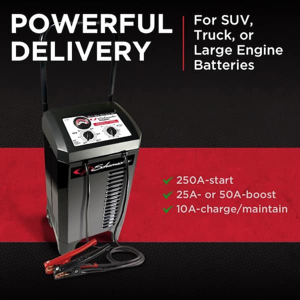 Automotive 6-Volt/12-Volt 250-Amp Manual Wheel Battery Charger and Jump Starter with a 135-Minute Timer