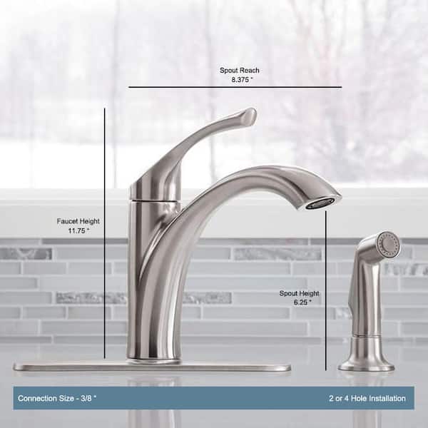 Mistos Single-Handle Standard Kitchen Faucet with Side Sprayer in Stainless Steel