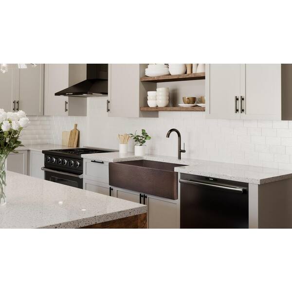 Luxury Dark Patina 12-Gauge Copper 33 in. Single Bowl Farmhouse Apron Kitchen Sink with Accs and Flat Front