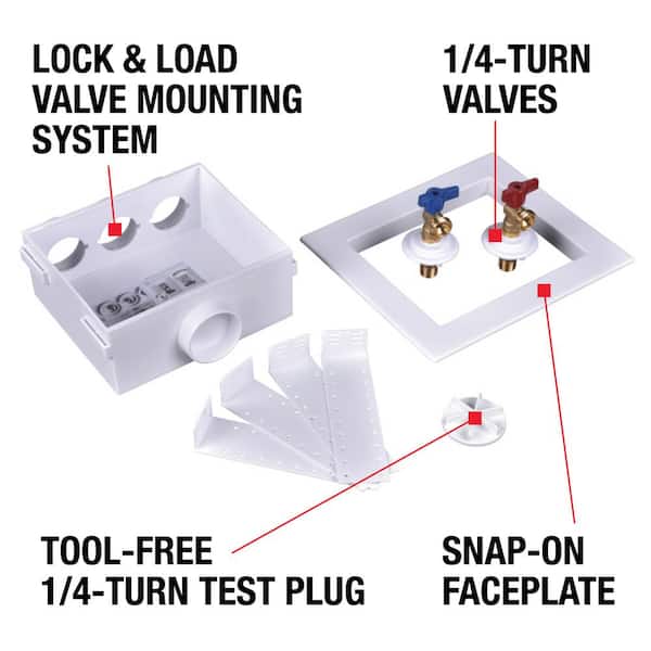 Quadtro 2 in. Copper Sweat Connection Washing Machine Outlet Box with 1/4 Turn Brass Screw-On Ball Valves