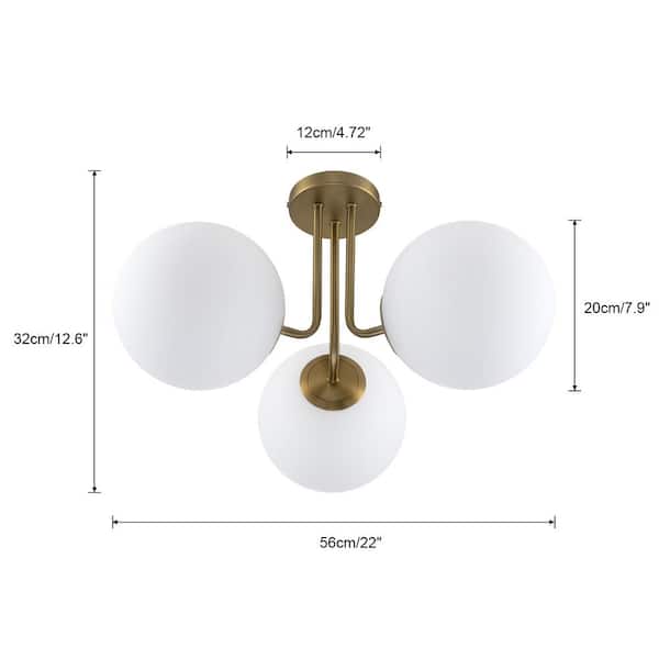 Lueck 22 in. 3-Light Modern Sputnik Globe Semi Flush Mount