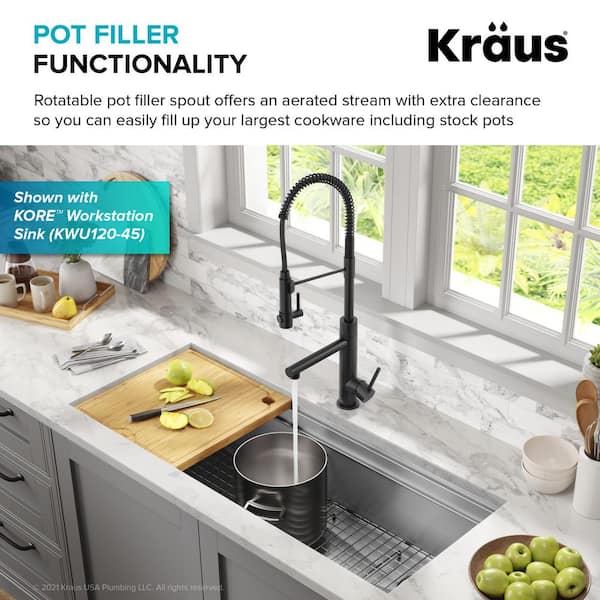 Artec Pro Single Handle Pull Down Sprayer Kitchen Faucet with Pot Filler in Matte Black