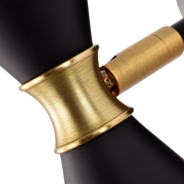 1-Light Black Wall Sconce with Brass Accents