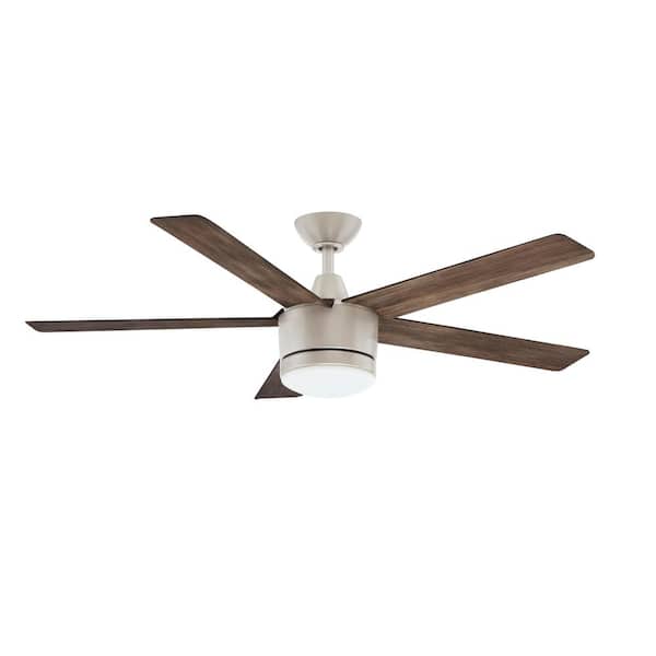 Merwry 52 in. Integrated LED Indoor Brushed Nickel Ceiling Fan with Light Kit and Remote Control