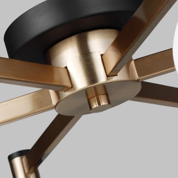 Judd 24 in. 6-Light Satin Brass and Black Contemporary Dimmable Semi-Flush Mount Ceiling Light with Etched Glass Shades