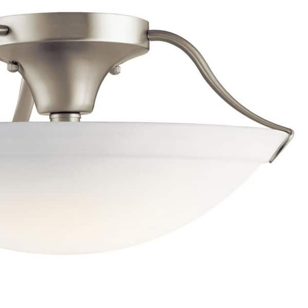 Independence 15.5 in. 3-Light Brushed Nickel Hallway Transitional Semi-Flush Mount Ceiling Light with Etched Glass