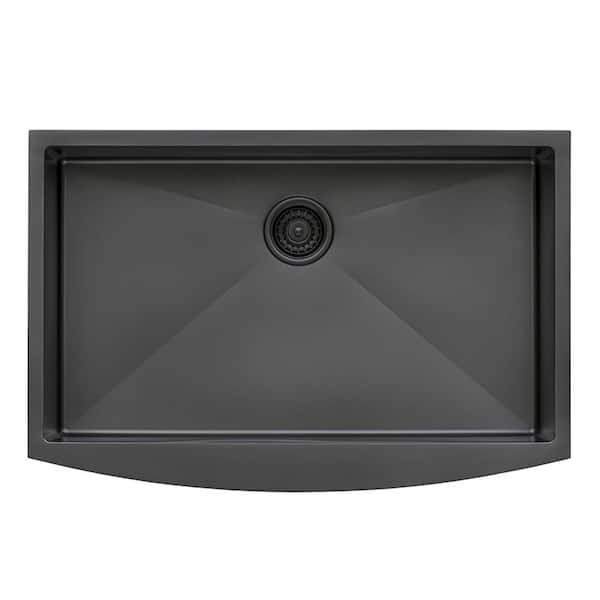 Farmhouse Apron-Front Stainless Steel 33 in. Single Bowl Kitchen Sink in Gunmetal Black Matte