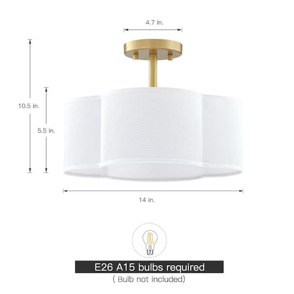 Celina 14 in. 4-Light Gold Canopy Semi-Flush Mount with White Scallop Fabric Shade