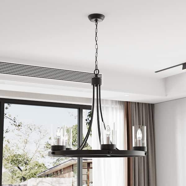 Bismarck 5-Light Black Candle Style Wagon Wheel Chandelier with Wrought Iron Accents