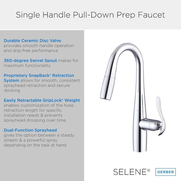 Selene 1-Handle with 1.75 GPM Pull-Down Deck Mount Prep Faucet in Stainless Steel