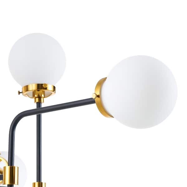 12-Light Black and Gold Modern Sputnik Chandelier with Opaline Shades