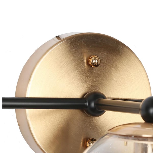 Modern 24.5 in. 3-Light Brass Gold Bathroom Vanity Light, Powder Room Rustic Black Vanity Light Seeded Glass Wall Sconce