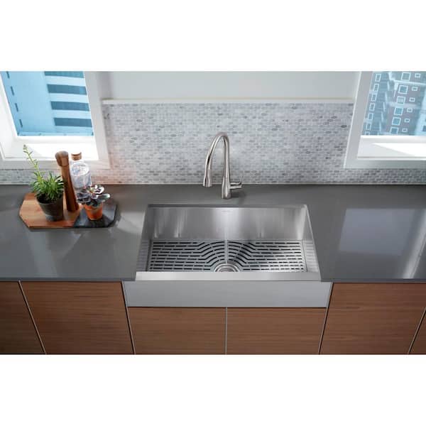 KOHLER Ludington Farmhouse Apron Front Stainless Steel 32 in. Single Bowl Kitchen Sink Kit with Accessories