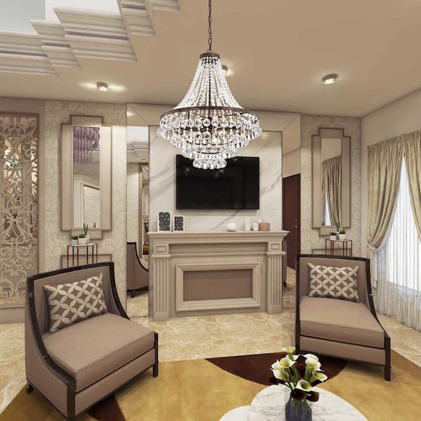 Clarus 7-Light Antique Copper Glam Empire Chandelier with Clear Glass Hanging Crystals