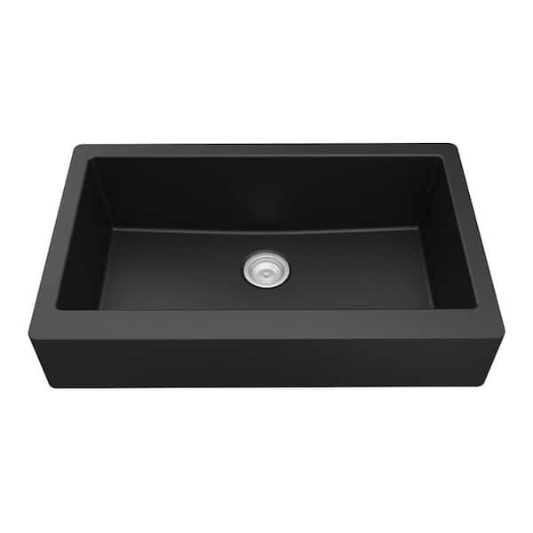 Retrofit Farmhouse/Apron-Front Quartz Composite 34 in. Single Bowl Kitchen Sink in Black