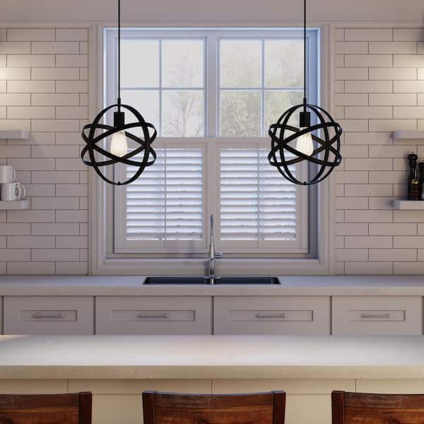 Orbit 1-Light Black Mini Pendant with Black Metal Strap Design and Bulb Included