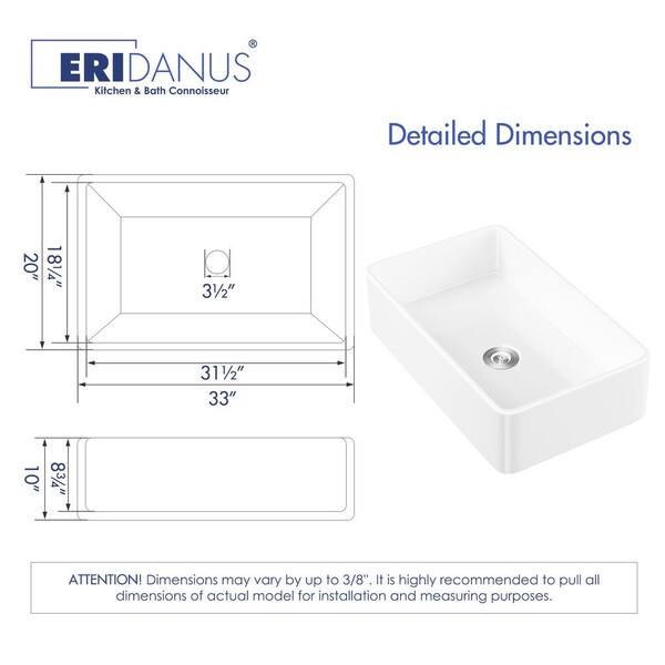 Denbigh Crisp White Fireclay 33 in. Single Bowl Farmhouse Apron Kitchen Sink with Bottom Grid and Basket Strainer