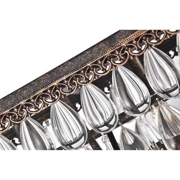 Chiara 6-Light Antique Bronze Rectangular Glam Chandelier with Clear Glass Hanging Teardrop Crystals