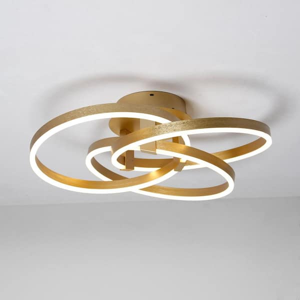 24 in. 3-Light Gold Dimmable Integrated LED Semi-Flush Mount
