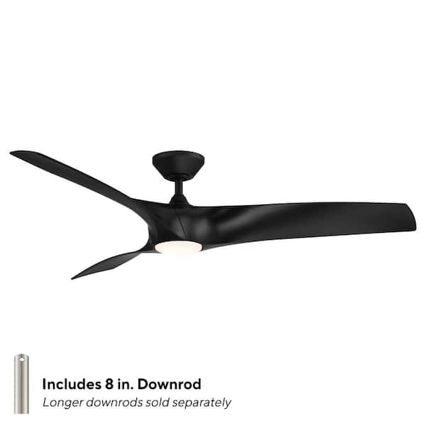 Zephyr 62 in. Indoor/Outdoor Matte Black 3-Blade Smart Ceiling Fan with LED Light Kit and Remote Control