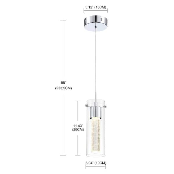 8-Watt Integrated LED Chrome Pendant with Crystal Bubble Glass Shade