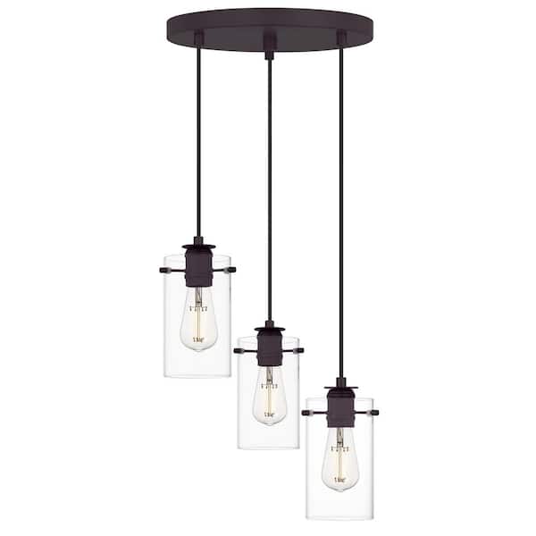 Regan 3-Light Espresso Pendant Hanging Light with Clear Glass Shades, Industrial Kitchen Pendant Lighting