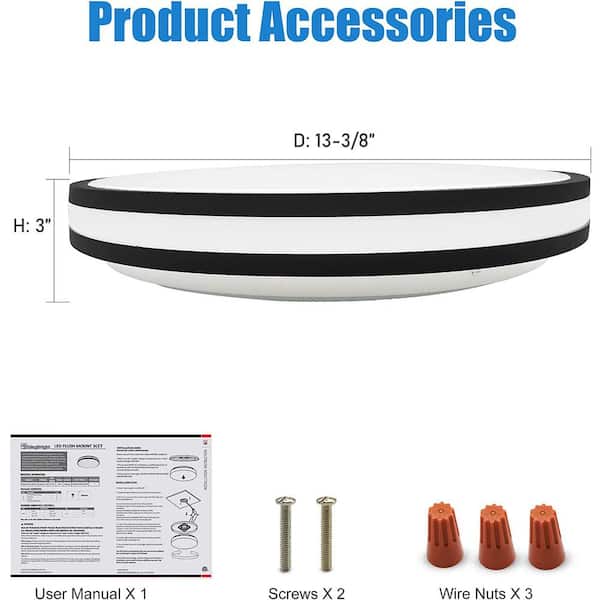 13 in. Matte Black LED Flush Mount 3000K Warm Light Convertible Ceiling Light Fixture (2-Pack)