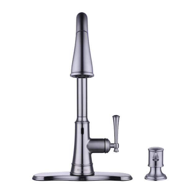 Hemming Single-Handle Touchless Pull Down Sprayer Kitchen Faucet with Soap Dispenser in Spot Resistant Stainless Steel