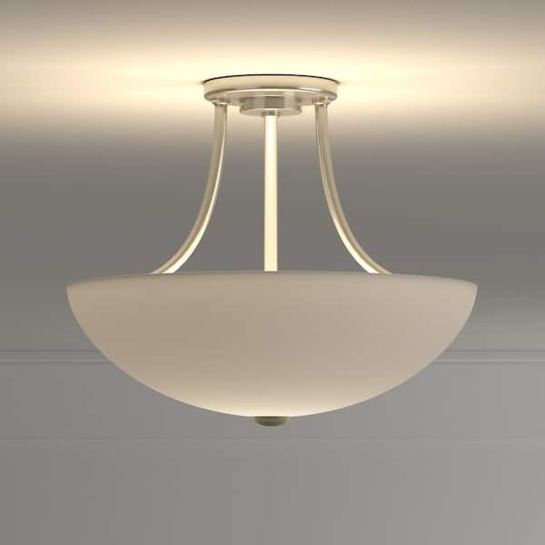 Gather Collection 12.5 in. 2-Light Brushed Nickel Semi-Flush Mount