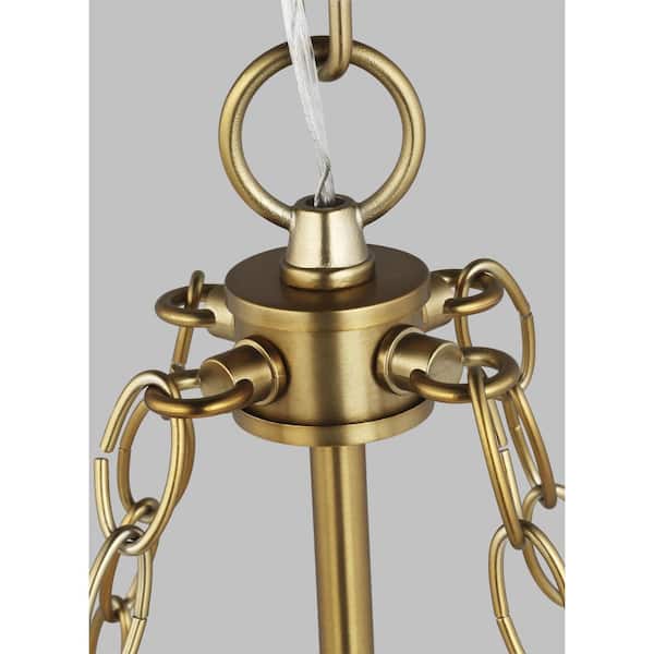 Morrison 13.5 in. Small 3-Light Satin Brass Octagonal Panel Hanging Pendant Light with A Smooth White Glass Shade