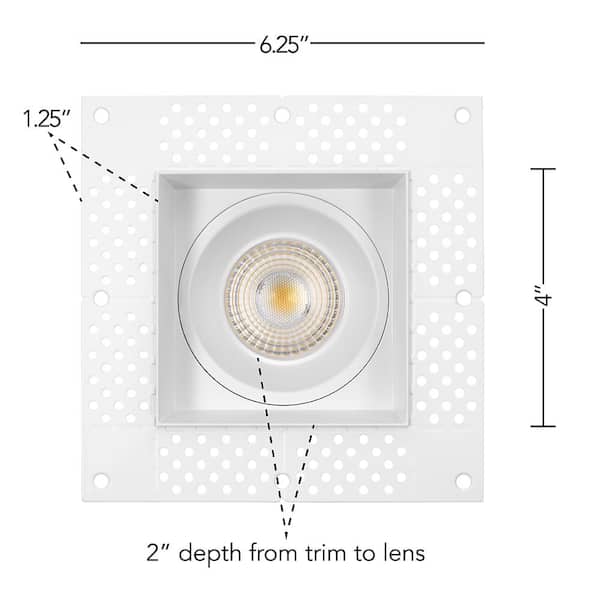 4 in. Trimless Slim Square Recessed Anti-Glare LED Downlight, White, Canless IC Rated, 1000 Lumens, 5 CCT 2700K-5000K