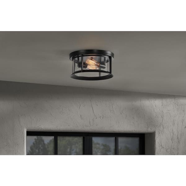 Finley Point 2-Light Matte Black Outdoor Flush Mount Ceiling Light